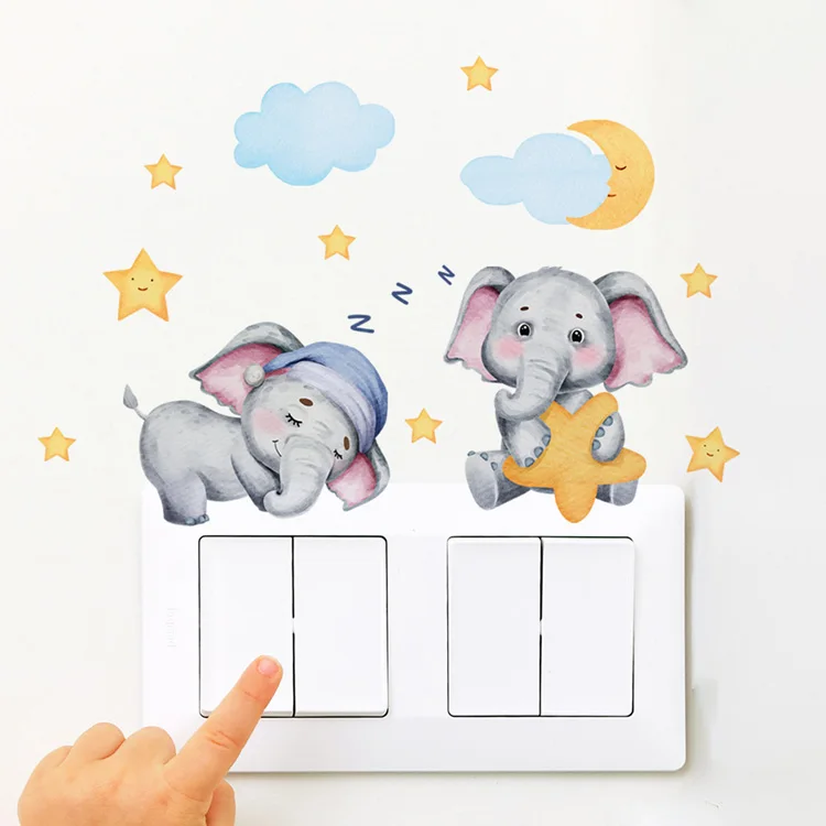 Niedlicher Elefanten-Baby-Schalteraufkleber, Kinderzimmer, Schlafzimmer, Dekoration, Wandaufkleber, selbstklebende Heimdekoration, Tapete, niedliche Tiere, Wandbild – Detail 5