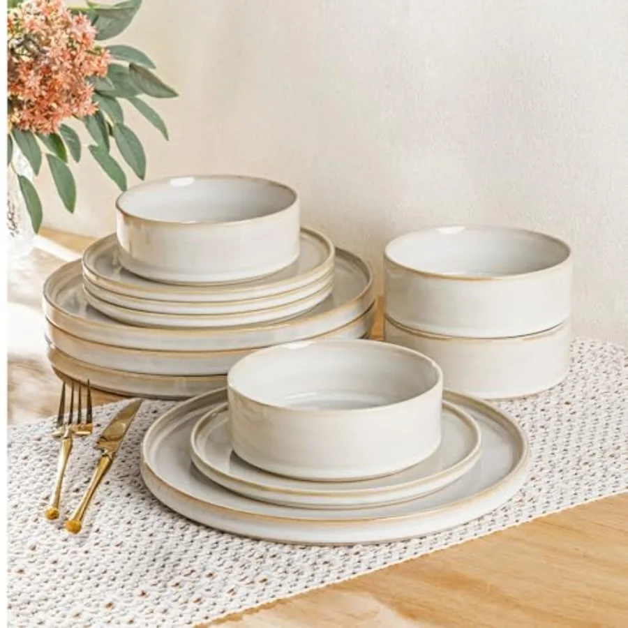 

Ceramic Dinnerware Sets Handmade Stoneware Plates and Bowls Sets Highly Chip and Crack Resistant Dishwasher and Microwave Safe