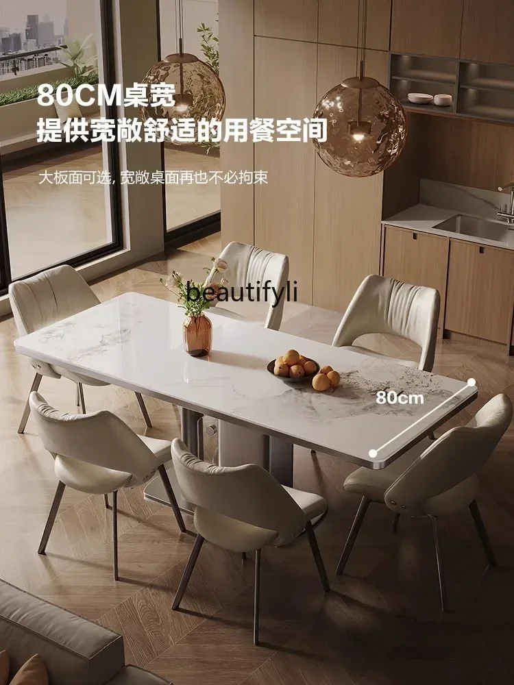 Combinazione di sedie da tavolo da pranzo in pietra di lusso leggera italiana Combinazione di piccoli appartamenti rettangolari creativi minimalisti in acciaio inossidabile