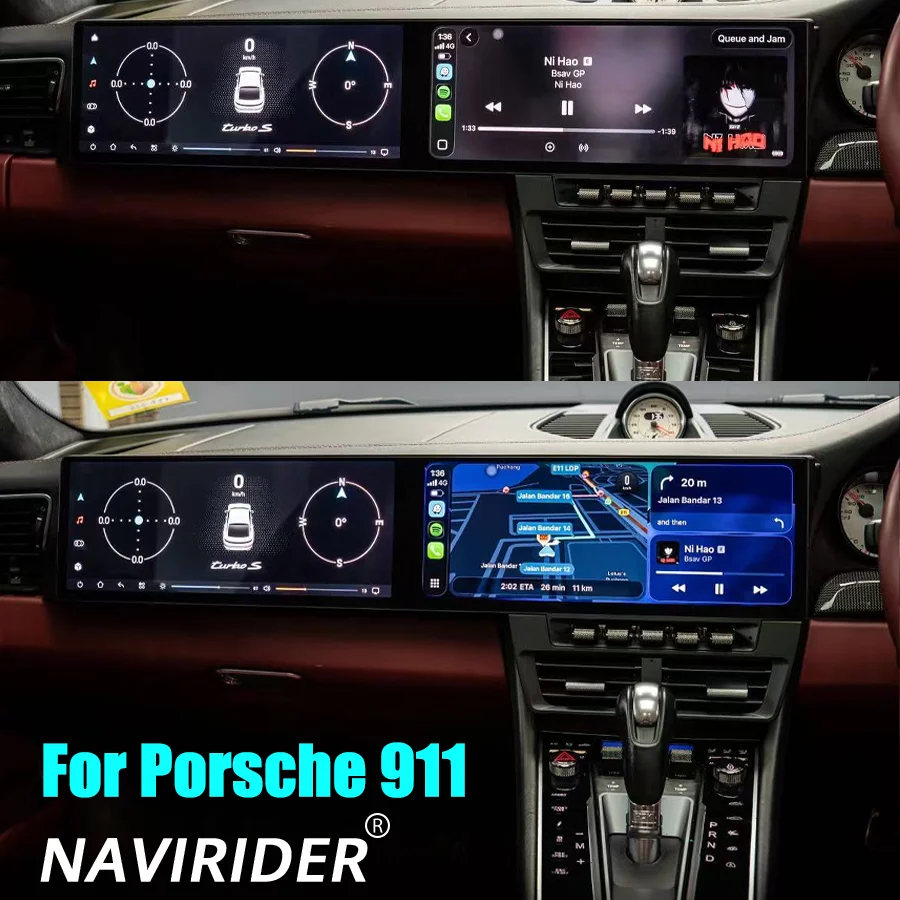 RHD 12.3inch Dual Screen Android15 Car Radio For Porsche 911 2012-2019 Multimedia Video Player GPS Navi 4G Auto Carplay Headunit
