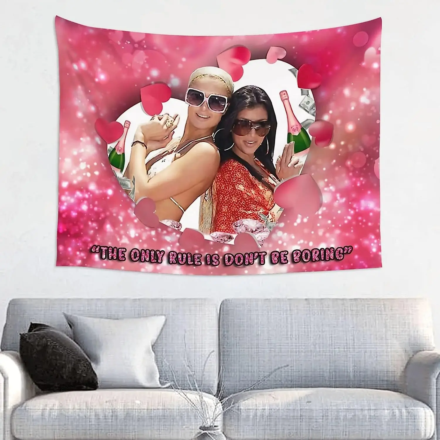 Paris Hilton And Kim Kardashian Dont Be Boring Tapestry Boutique Decor Wall Tapestrys Vintage Aesthetic Micro Fiber Peach