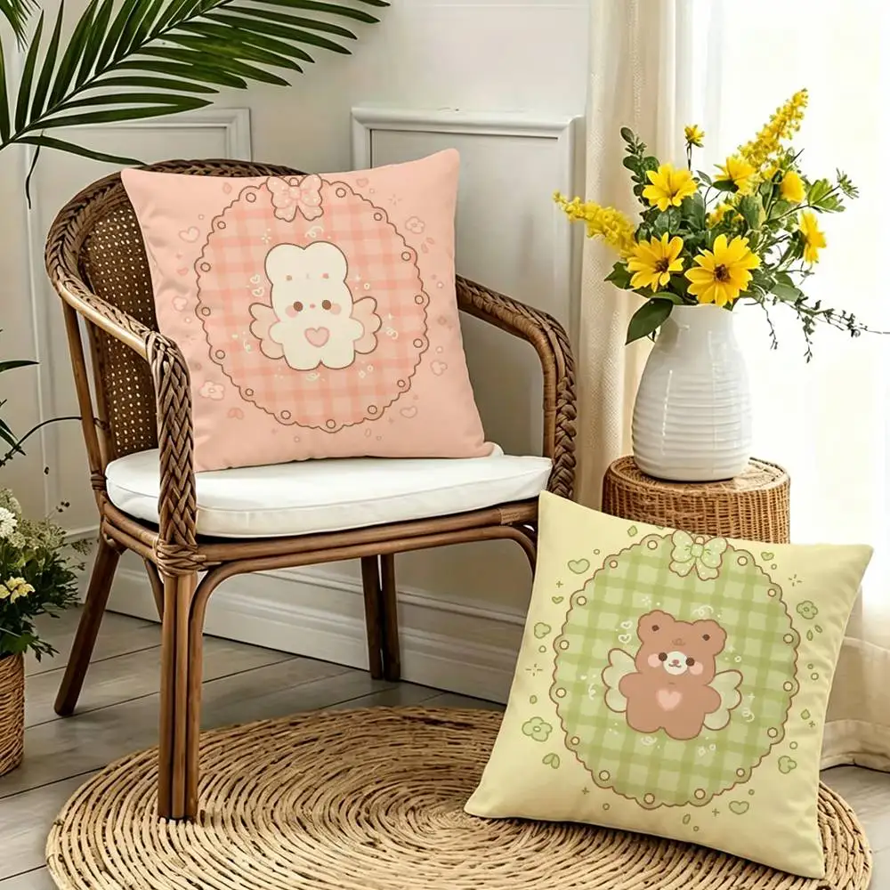 

Cute Bunny Bear Daily Life Pillow Case for Sofa Living Room Home office Decor Protective Cover
