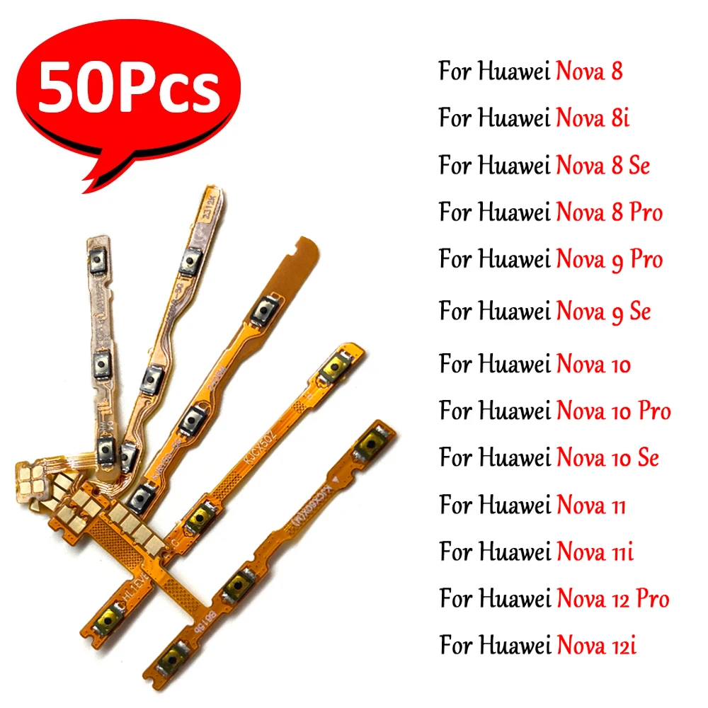 

50Pcs，Power On Off Volume Side Button Key Flex Cable Replacement Parts For Huawei Nova 8i 8 se 9 10 11 12 Pro 11i 12i 10se 9SE