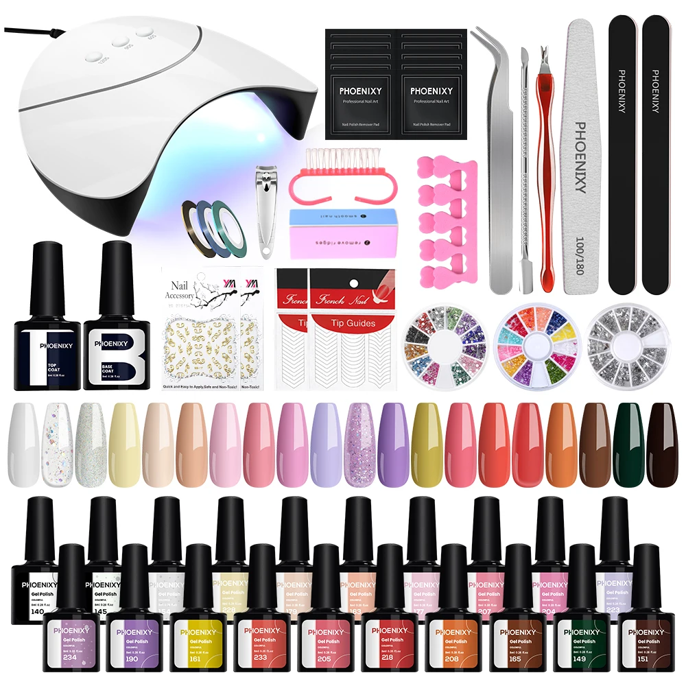 

PHOENIXY 8ML Gel Nail Polish Set with 36W UV LED Nail Lamp Dryer Semi Permanent UV Gel Varnish Complete Full Nail Art Tools Kit