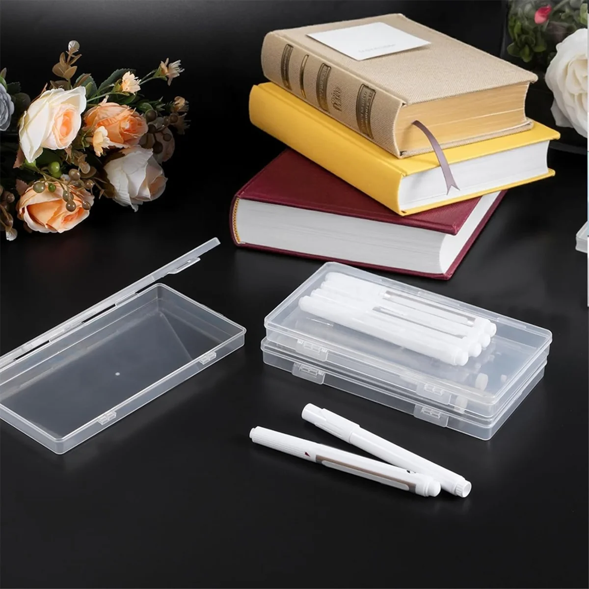 ABGV 3Pack Mini Plastic Clear Storage Containers Box,Small Rectangle Empty Organizer Case with Hinged Lid for Collecting Bead