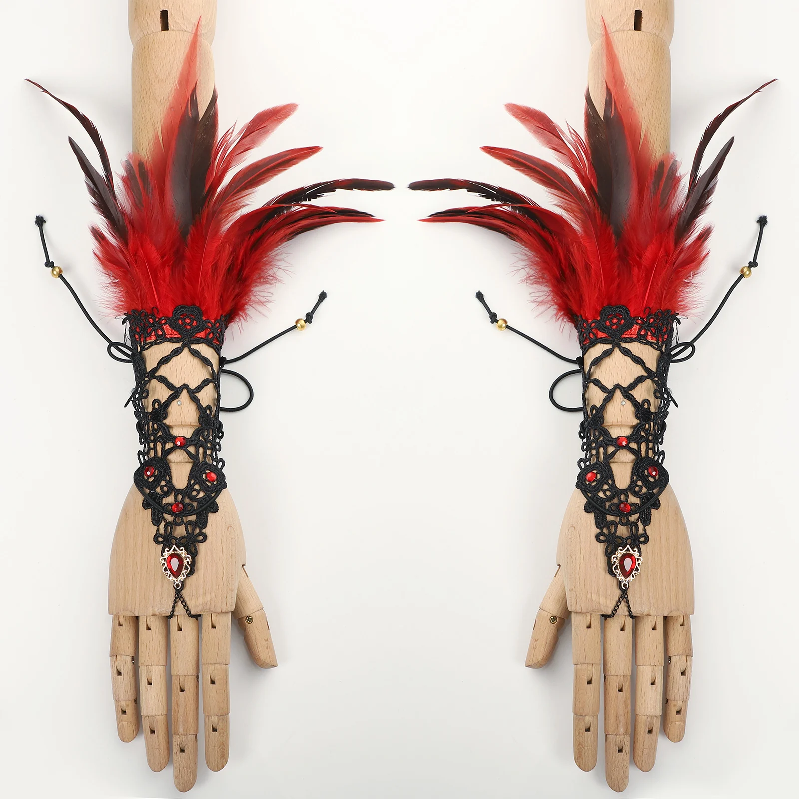 1 zestaw gotycka wykwintna koronkowa bransoletka z piórami kołnierz na szyję akcesoria kostiumowe rekwizyty na występ na scenie impreza tematyczna Halloween