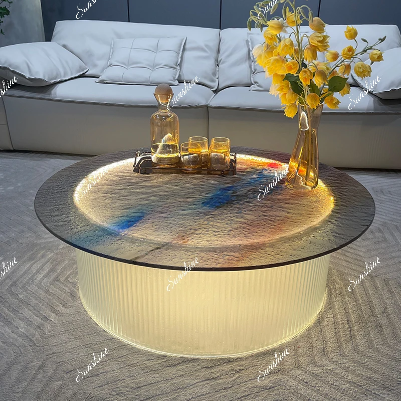 

Premium Italian minimalist round small apartment marble water ripple coffee table