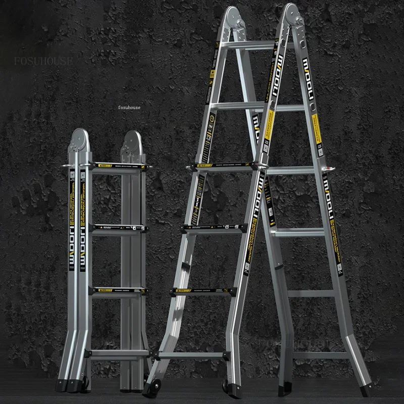 Folding Telescopic Step Ladders Multi-functional Household Ladder Staircase Aluminum Alloy Engineering Herringbone Ladder A