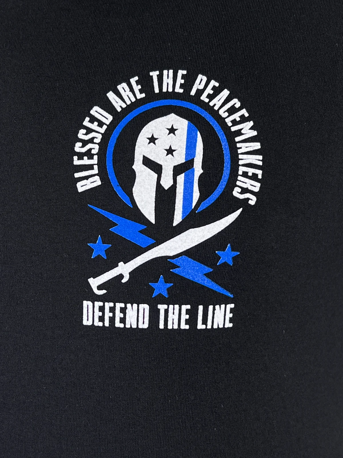 Blessed Are The Peacemakers | Blue Line Spartan Helmet Grunt T-Shirt 100% Cotton O-Neck Short Sleeve Summer Casual Mens T-shirt view 5