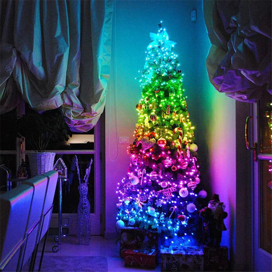 100/200LED s télécommande intelligente RGB arbre de noël fée chaîne lumières USB bricolage fil de cuivre guirlande lumineuse pour fête mariage Patio décor