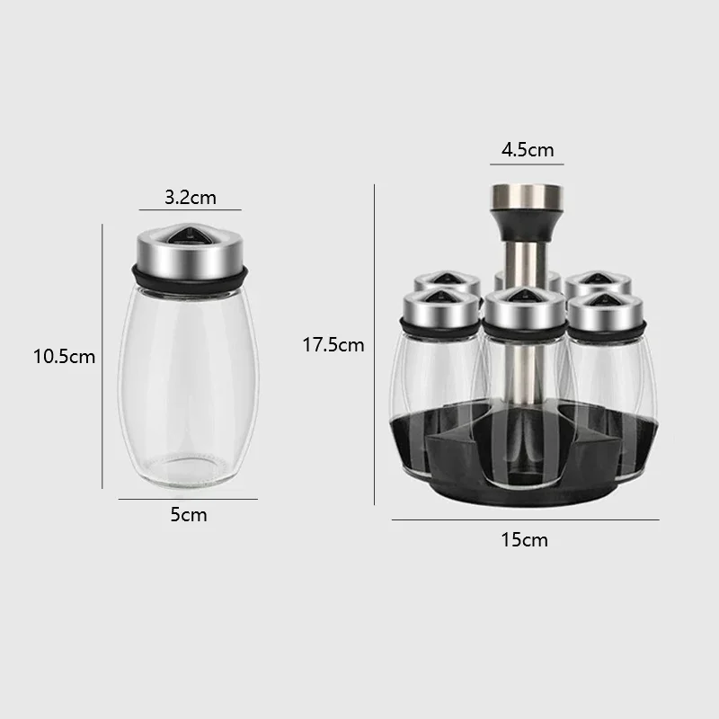 Spice Jar Set Rack Glass Organizer Rotating Glass Seasoning Sugar Pepper Bottles Salt Shakers Holder Kitchen Storage Rack