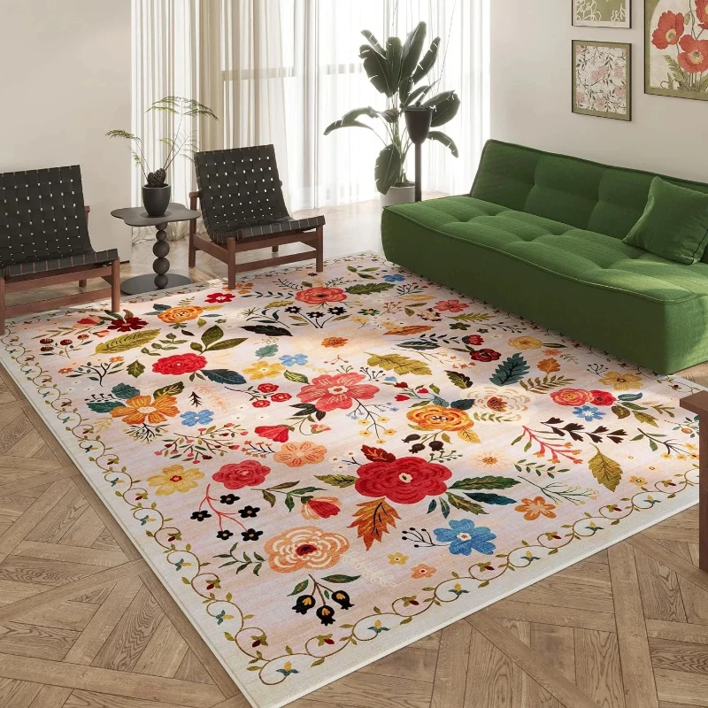 French Retro Carpets for Living Room Home Thicken Anti-slip Mat Flower Pattern Bedroom Decor Plush Carpet Fluffy Soft Lounge Rug