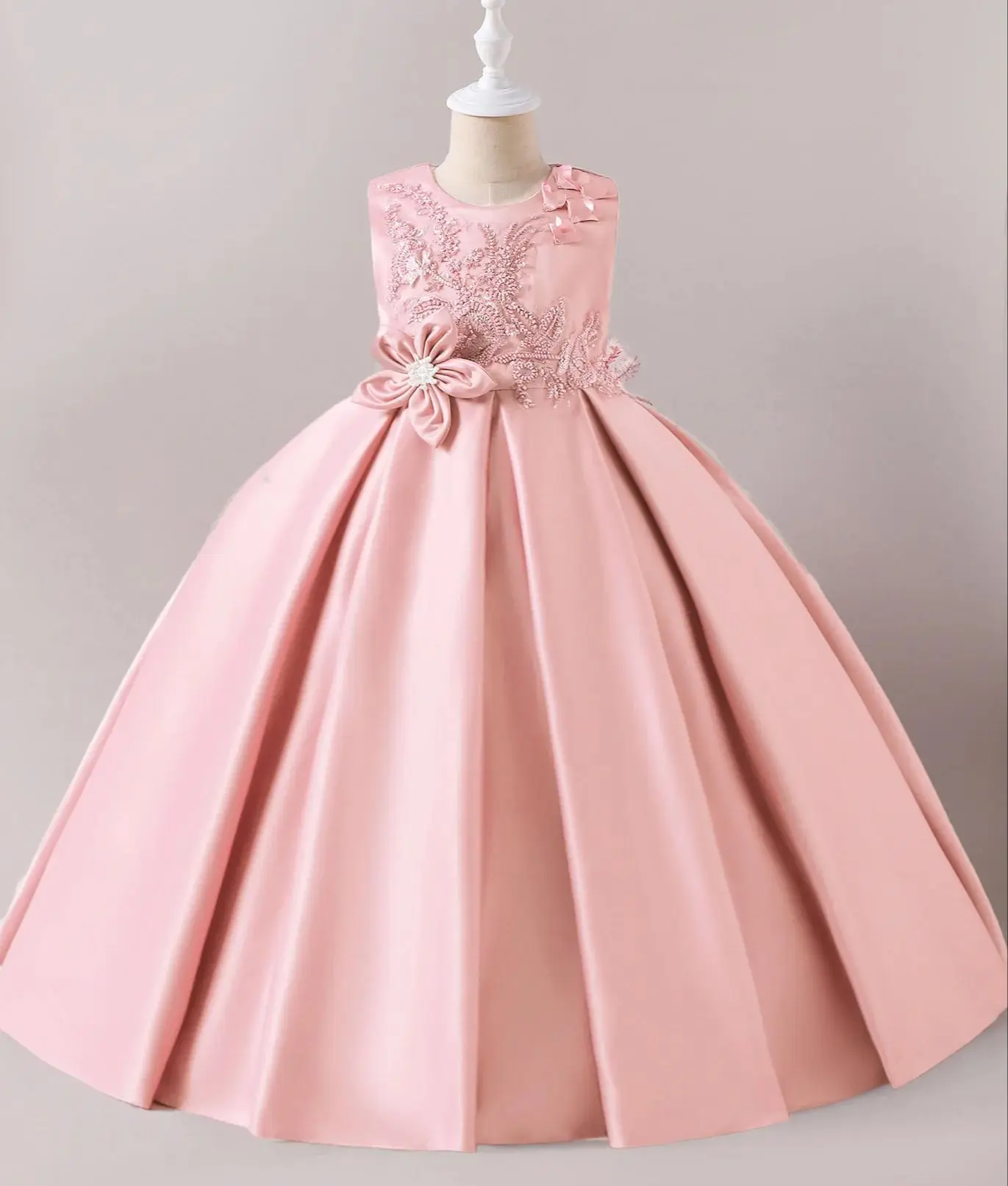 Children Ceremonial Dress Girl Birthday Party Dresses Kid White Clothing 4 to 12T