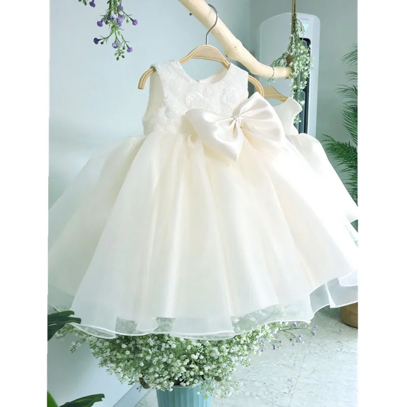 

Baby Girl's First Year Birthday Baptism Dress Children Cute Bow Design Party Wedding Fluffy White Princess Gown y1171