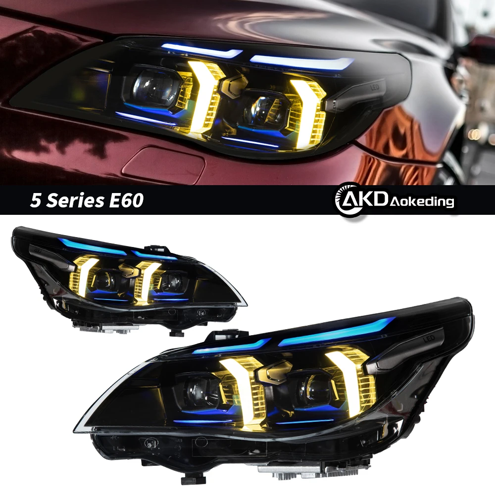 Headlight For BMW E60 5 Series LED Headlights 2007-2010 Yellow Daylight Car Styling DRL Signal Projector Lens Auto Accessories