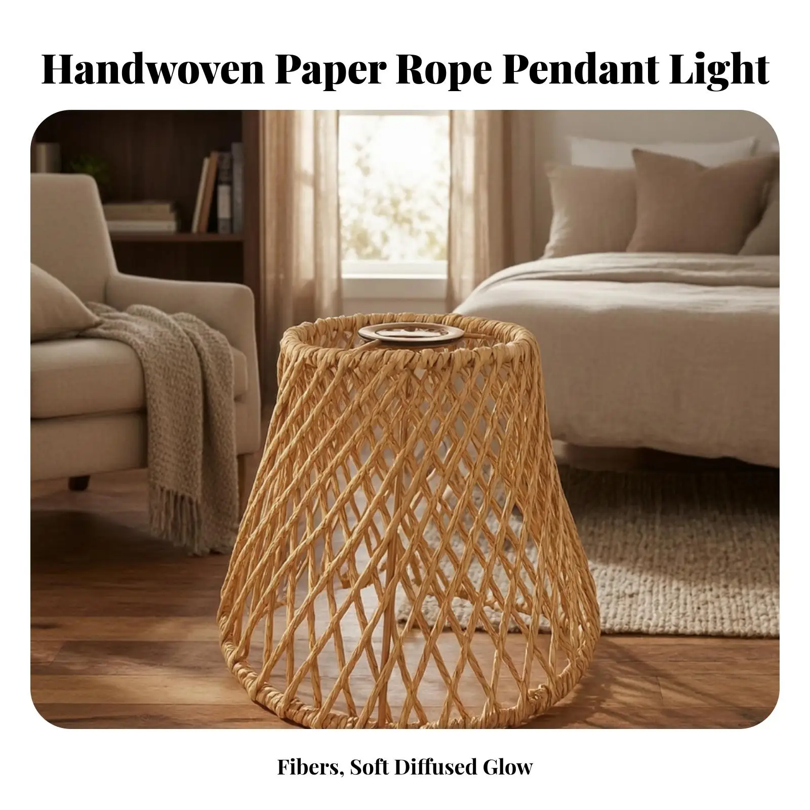 Natural Woven Lamp Shade for Table Lamp E27 Holder Boho Ceiling Pendant Light Cover Art Decor