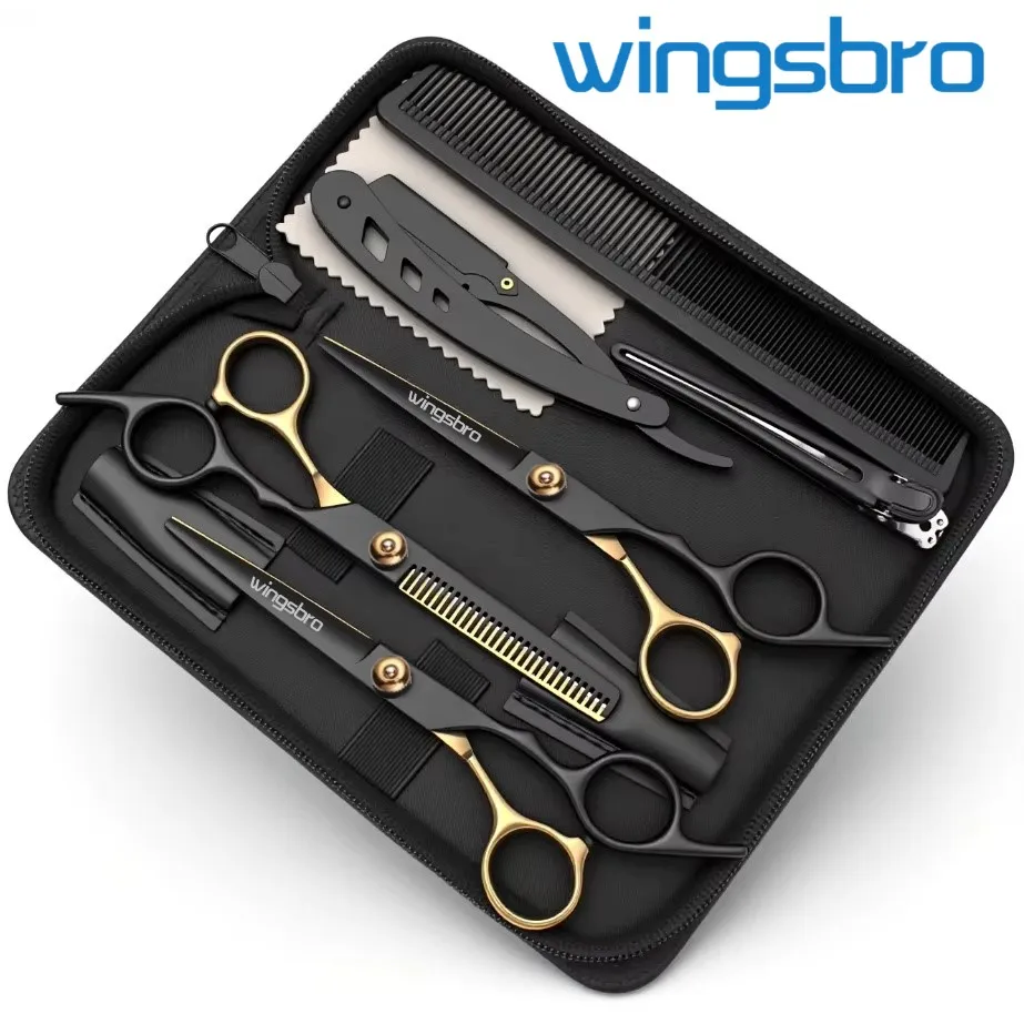 

Набор профессиональных парикмахерских ножниц Wingsbro, 8 шт., высокое качество - Набор ножниц для барберов, ножницы для стрижки волос