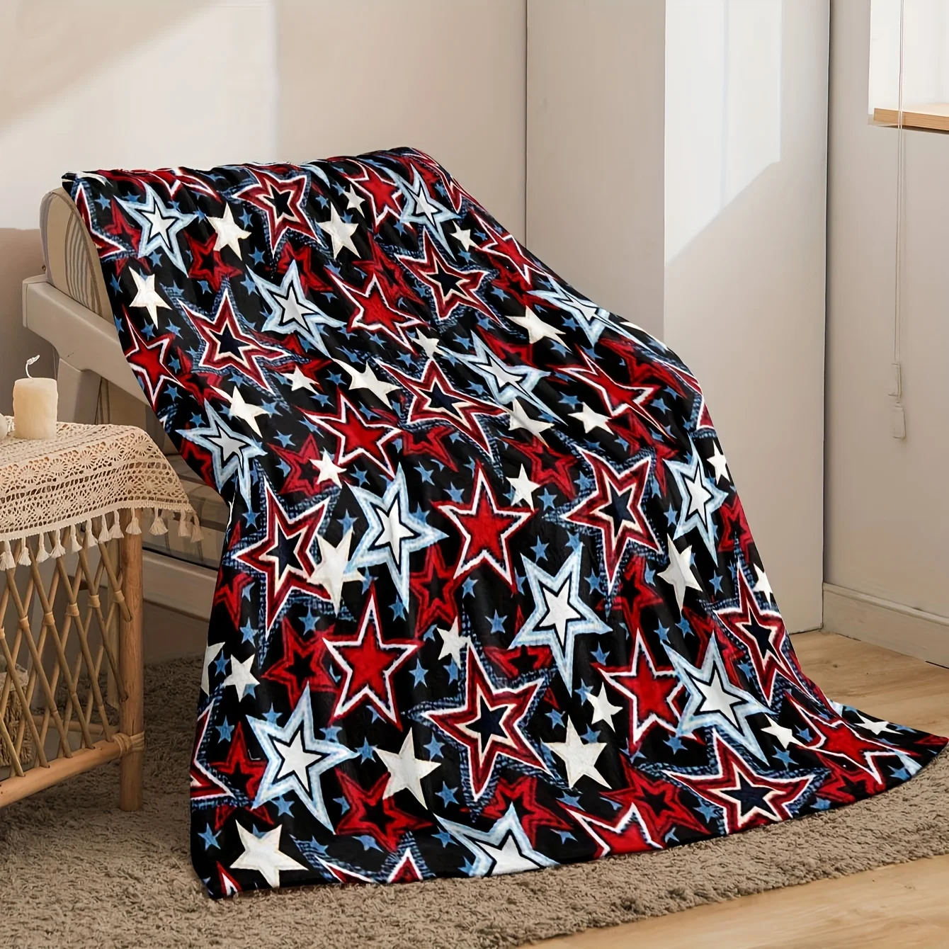 Cozy Starry Night Flannel Throw Blanket - Ultra-Soft, Warm, Anti-Pill, and Plush for Snuggling Up on Couch,, Travel, or Home Dec