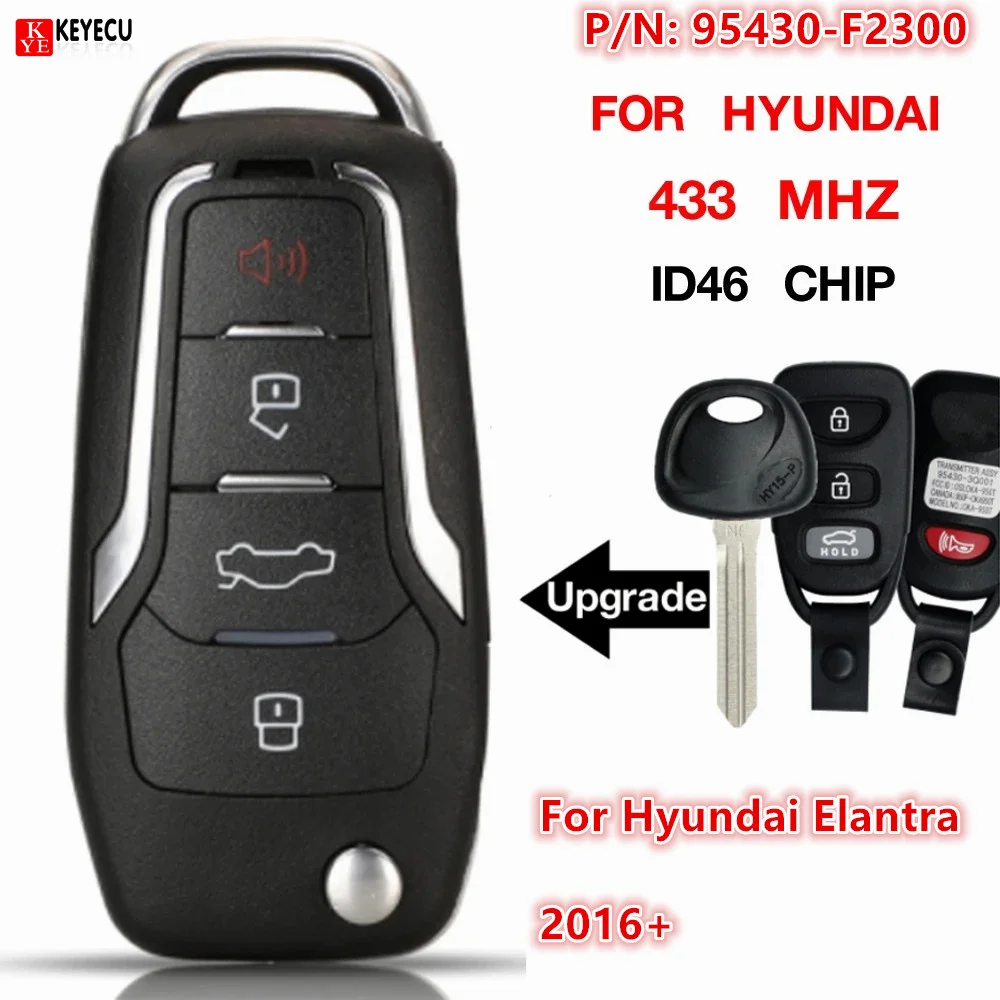 KEYECU NEW Remote Control Car 4 Buttons 433MHz ID46 Chip For Hyundai Elantra 2016+ Fob OSLOKA-423T P/N: 95430-F2300