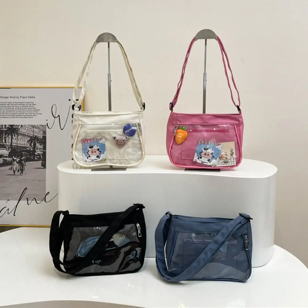 

Clear Transparent Pocket Itabag Adjustable Shoulder Strap Badge Display Women Crossbody Bag Nylon JK Canvas Shoulder Bag Outdoor