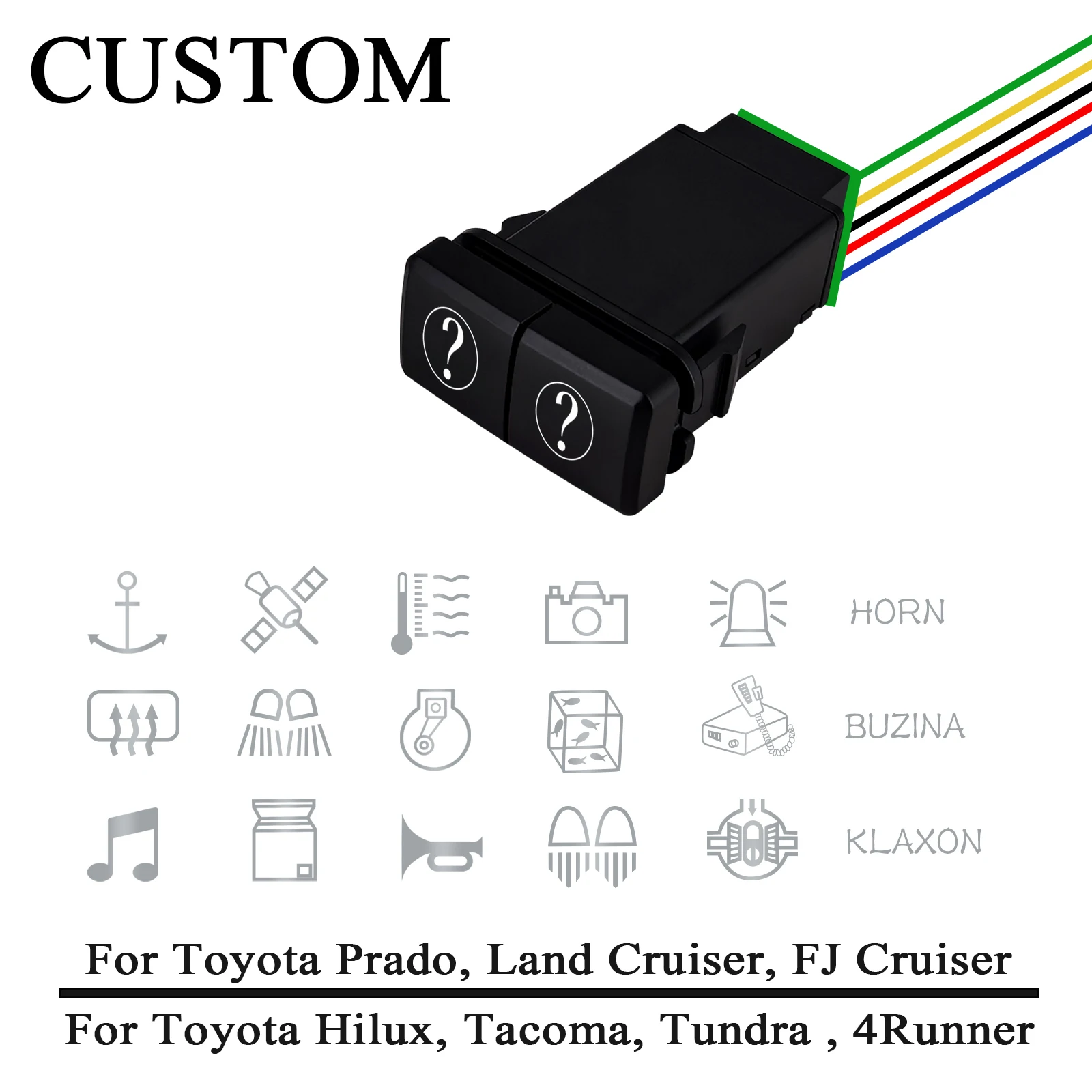 Customize 2-IN-1 Push Button Switch Green Red LED ON OFF Button with Wire For Toyota Prado FJ Land Cruiser 4Runner Highlander