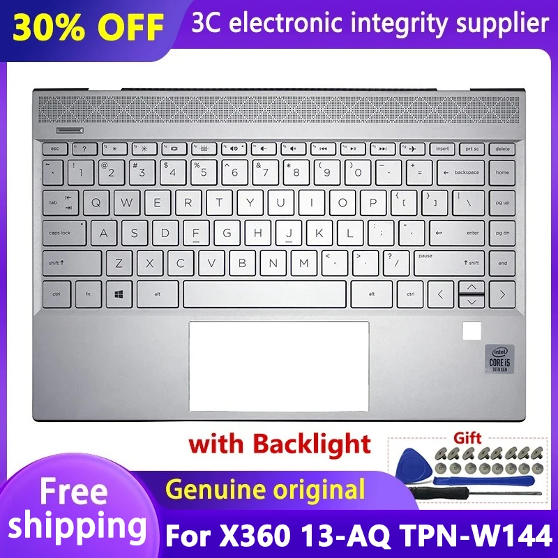 

Original New Laptop Case For Envy X360 13-AQ TPN-W144 Silver Palmrest Upper Cover With Backlit keyboard Top Case Replacement