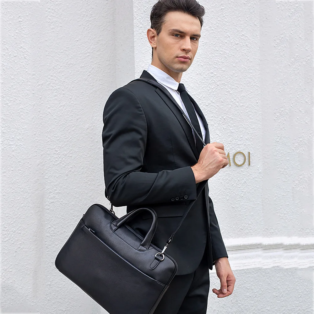 Moda masculina feminina bolsa de ombro mensageiro couro de vaca real 14 Polegada portátil pasta de negócios documento bolsa professor advogado tote
