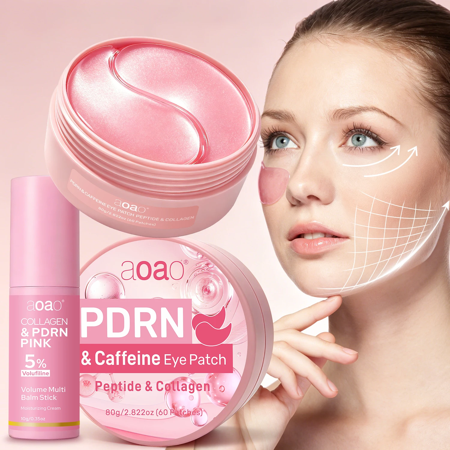Collagen Multi-Effect Stick + Caffeine PDRN Eye Mask — firms the skin, reduces fine lines on the face and under-eye bags.