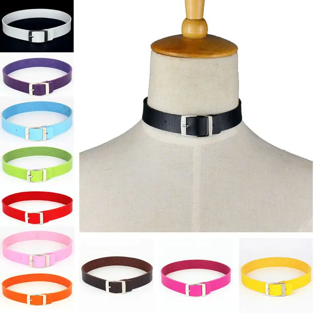 Goth Fine Belt Collar Punk Harajuku PU Leather Choker Jewelry Fashion Accessories Necklaces