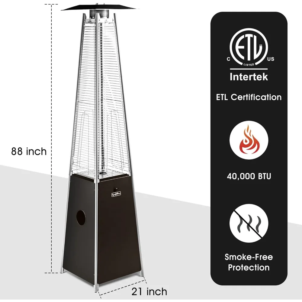 Outdoor Patio Heater with Reflector Shield, 40,000 BTU Propane Patio Heater with Wheels for Commercial