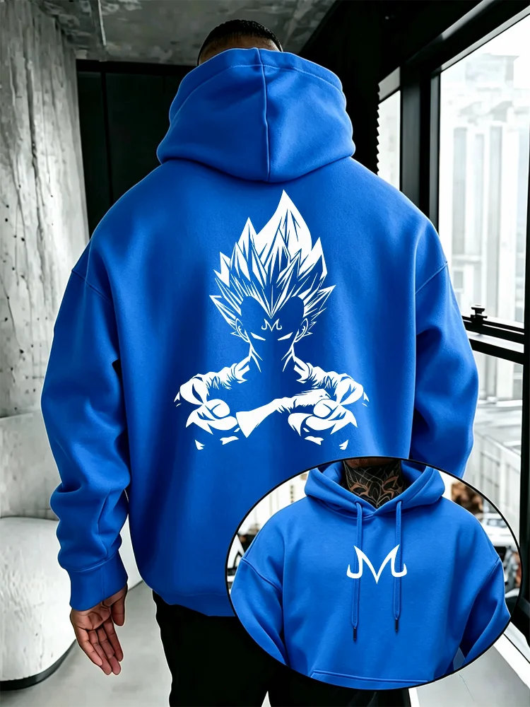 Dragon Ball Majin Vegeta Anime Hoodie Herren Vorder- und Rückseite Doppeldruck Oversized Kapuzenpullover mit Kordelzug und Tasche Street-Top – Detail 9
