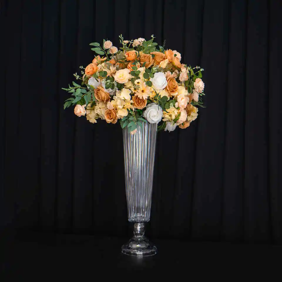 6 قطعة f30 76 سنتيمتر الزفاف الديكور مخطط طويل القامة واضح الزجاج زهرية كبيرة زهرة البوق زهرة زهرية حامل الجدول محور ivy415 #4