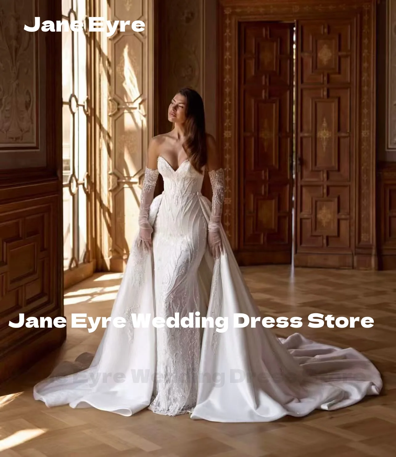 

Jane Eyre Customized Sexy Mermaid Wedding Dresses Sweetheart Applique Detachable Train Bridal Gown Vestido De Novia