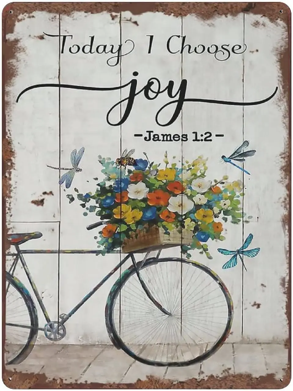 Retro Funny Metal Tin Sign Today I Choose Joy Flower Bicycle Dragonfly Bar Nail Salon Hotel Store LoungeCraft Room Decor Apartme