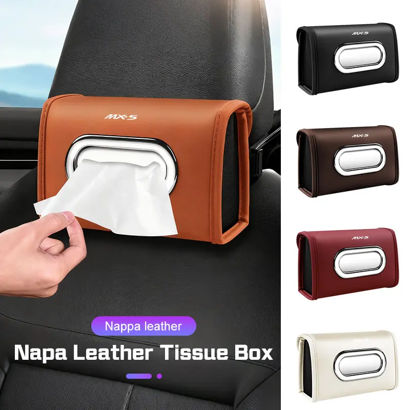 Nappa Leather Car Tissue Bag Auto Seat Back Hanging Kleenex Case For Mazda CX-5 MX-5