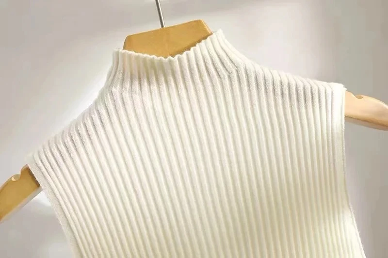 Mesh Gestrickte Top Frauen Y2K Tank Top Halbe Hals Weste Weibliche Ärmellose Pullover Chic Cut Out Streetwear Solide Dünne Weiße Rohr Top – Detail 9