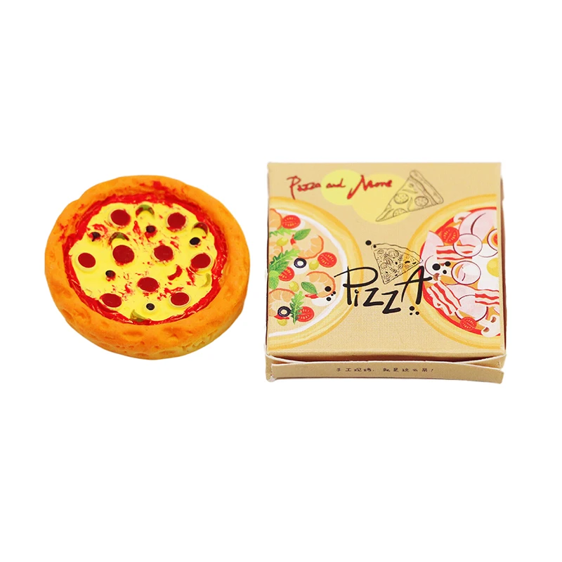 1Set 1:12 Poppenhuis Miniatuur Pizza Met Verpakkingsdoos Model Keukenvoedsel Decor Speelgoed Poppenhuis Accessoires Kinderen Doen Alsof