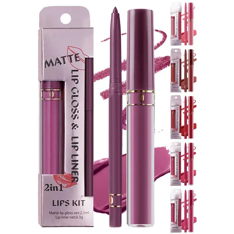 Delineador de labios 2 en 1 de larga duración, 6 colores, brillo de labios mate, lápiz de labios portátil, resistente al agua, hidratante, maquillaje de labios, Cosméticos de contorno