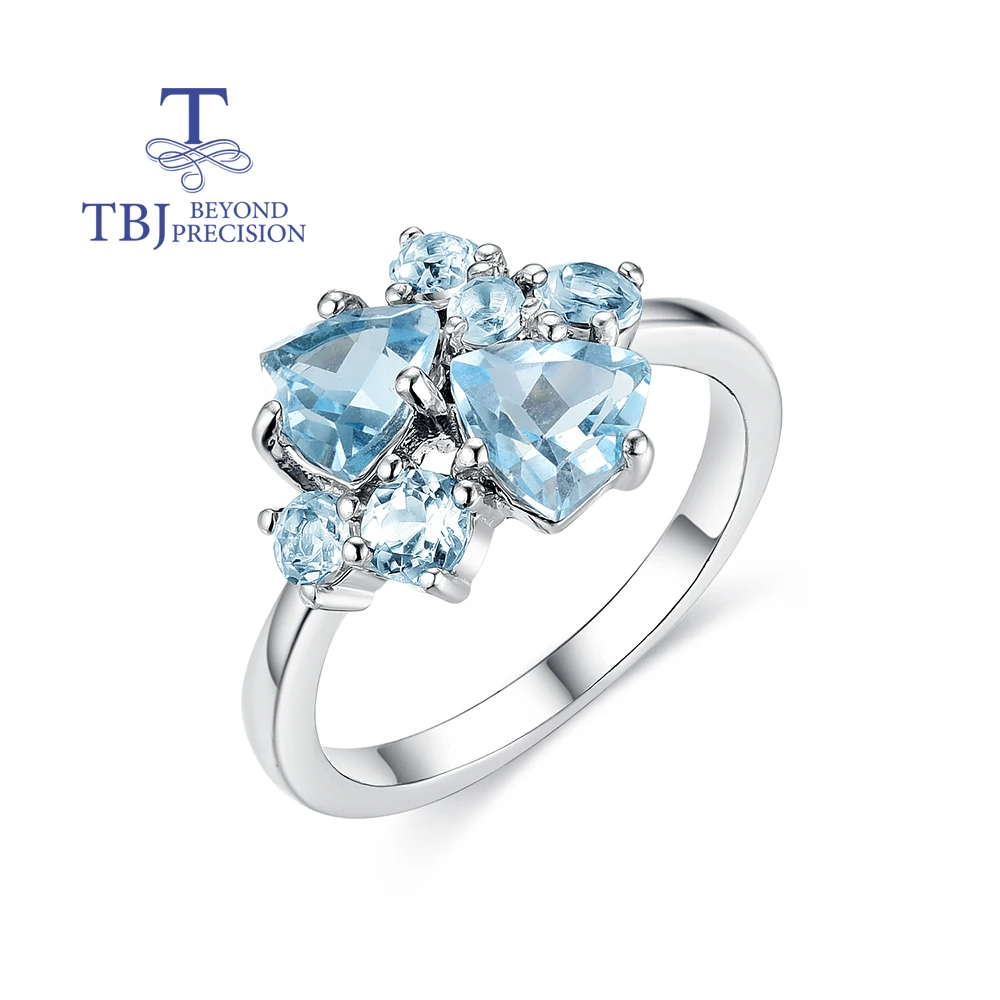 

TBJ, изысканное женское кольцо из стерлингового серебра 925 пробы, натуральное бразильское небесно-голубое драгоценные камни с топазом, ювелирные изделия для повседневных подарков на годовщину