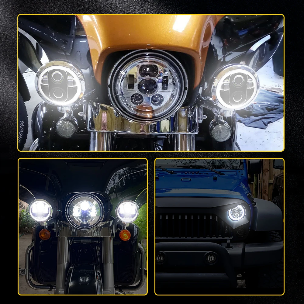 2Pcs 5.75" Round LED Motorcycle Headlight DRL Round LED HeadLight Universal For Jeep Wrangler 1997 1998 1999 2000-2015