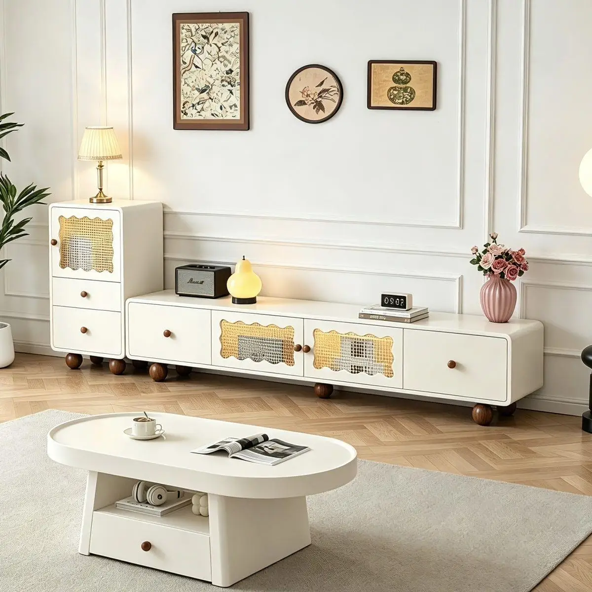 Solid wood TV cabinet installation-free multi-functional storage floor cabinet