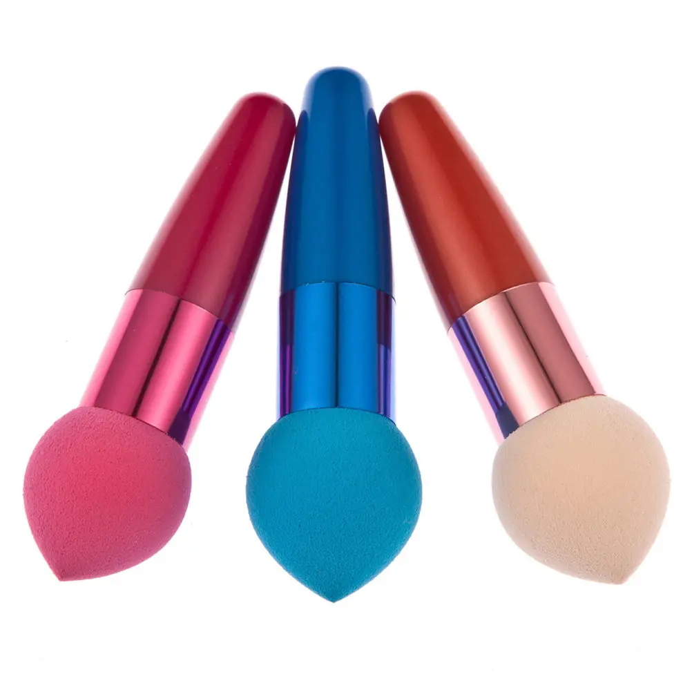 3Pcs Water Droplet Shaped Sponge Set Red Blue Skin Tone Makeup Brush Lollipop Foundation Concealer Powder Puff PU Pouch
