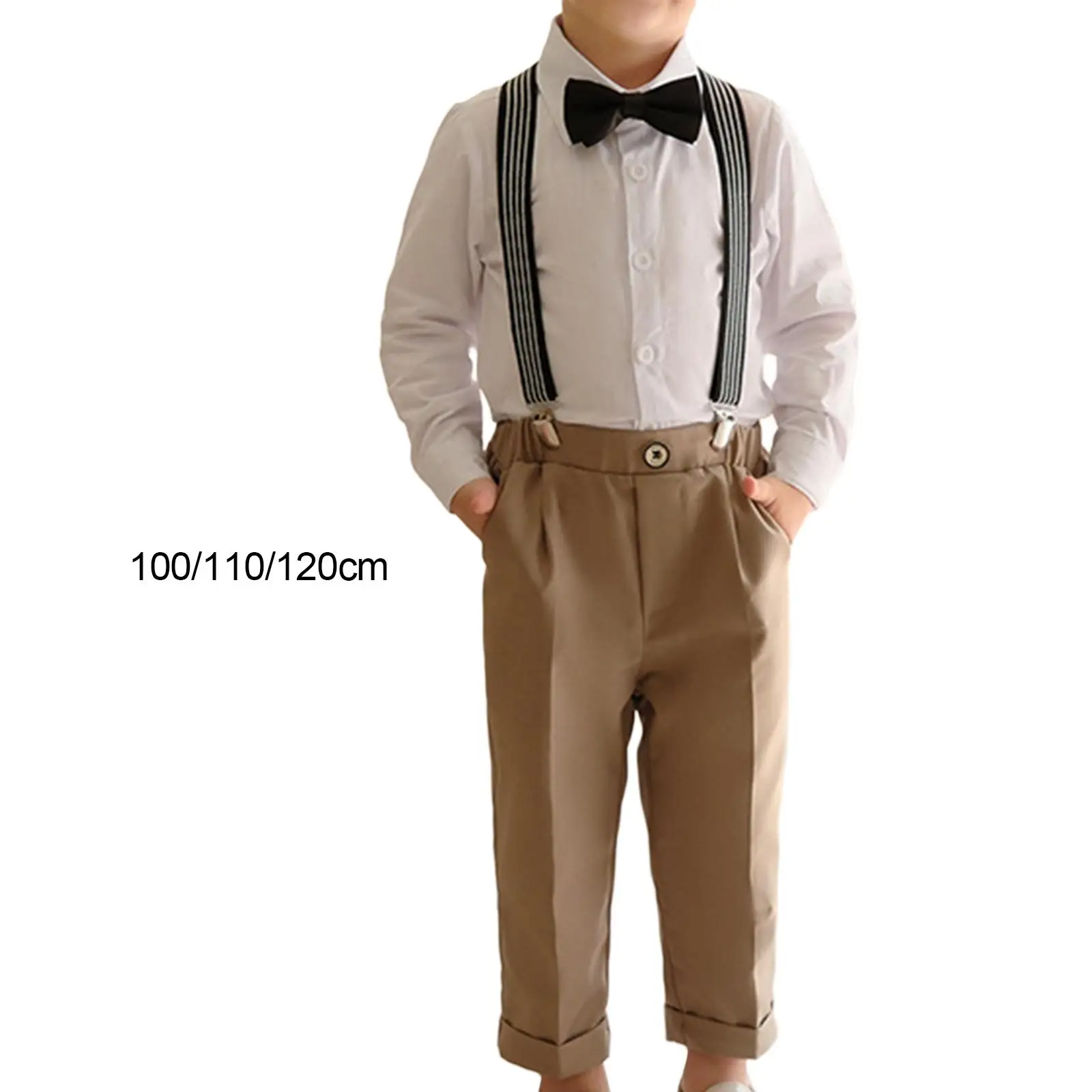 Boys Gentleman Outfit White Dress Shirt with Bowtie Formal Suit Set for Christening Birthday Wedding Hosting Formal Event