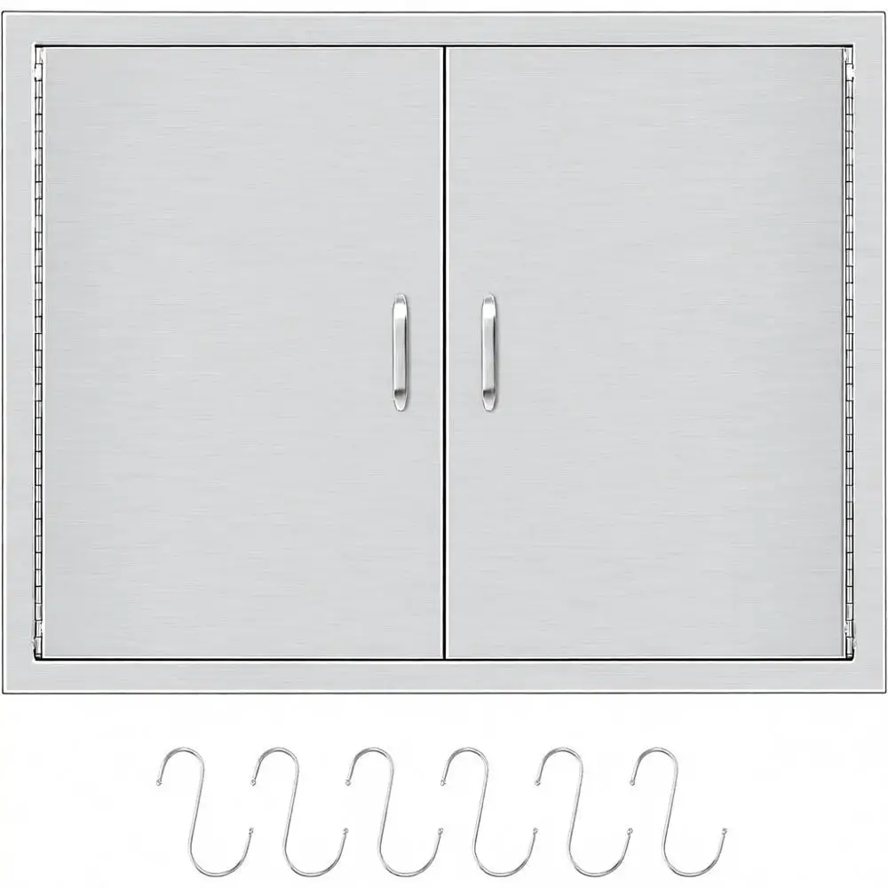 

Outdoor Kitchen 31 W x 24 H Stainless Steel BBQ Double Access Door with Detachable Handles and 6 Hooks, Grilling Station, Outdoo