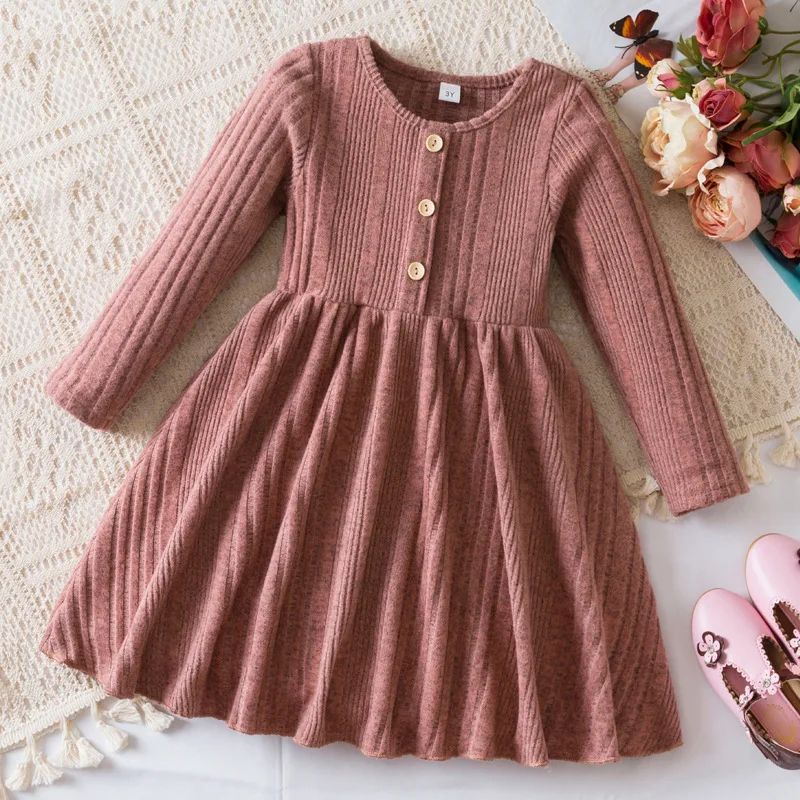 

2025New Style Girls' Spring and Autumn Princess Dress Fashionable Little Girl Baby High-end Soft Knitted Dress Children's Dress