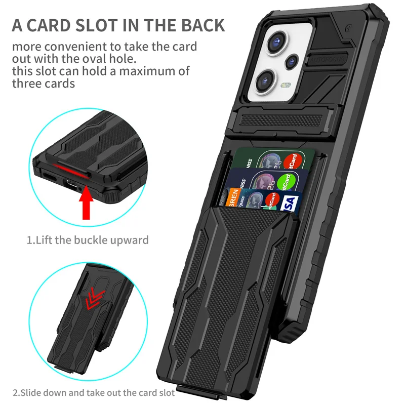 Shockproof Armor Phone Case For Poco X5 Pro 5G Card Slot Bracket Stand Holder Cover For Poko Little X5 X 5 Pro X5pro PocoX5Pro