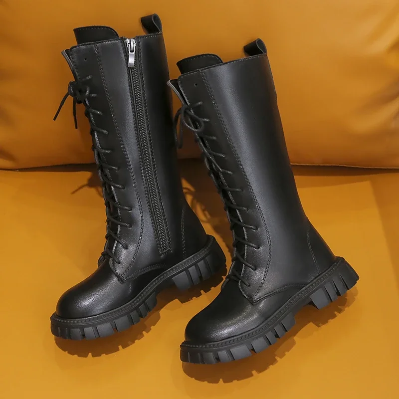 Girls Boots Autumn Winter Children High Boots Fashion Show Princess Shoes Outdoor Non-slip Kids Plush boots Size 27-37