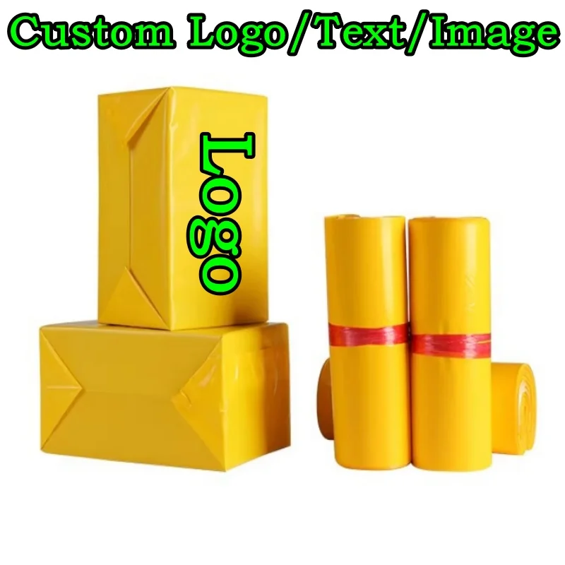 100PCS Yellow Poly Mailer Adhesive Envelope Bag DIY Logo Print Mailing Clothing Dress Box Underwear Toys Shoes Packaging Pouches