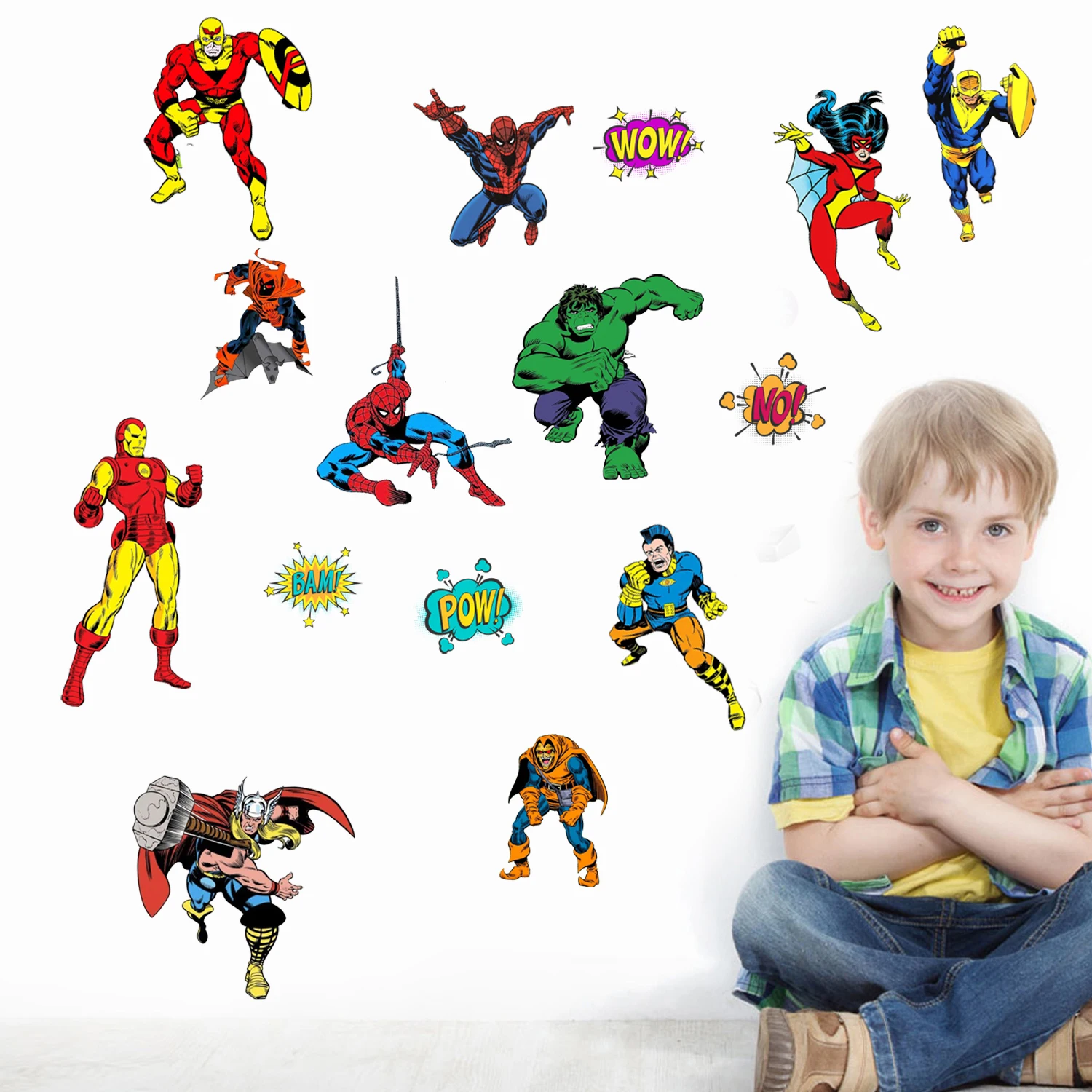 ملصقات حائط على شكل بطل خارق من الرسوم المتحركة The Avengers لغرفة الأطفال وغرفة النوم والمنزل وديكور PVC لفيلم جدارية ملصقات فنية هدايا للأطفال