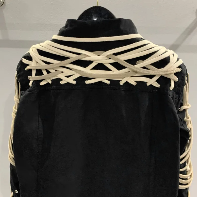 HKSH Spring Autumn New Men\'s Streetwear Dark Punk RO Stylish High Street Rope Jacket Women Chic Fashion Y2K Cotton Coats HK3531